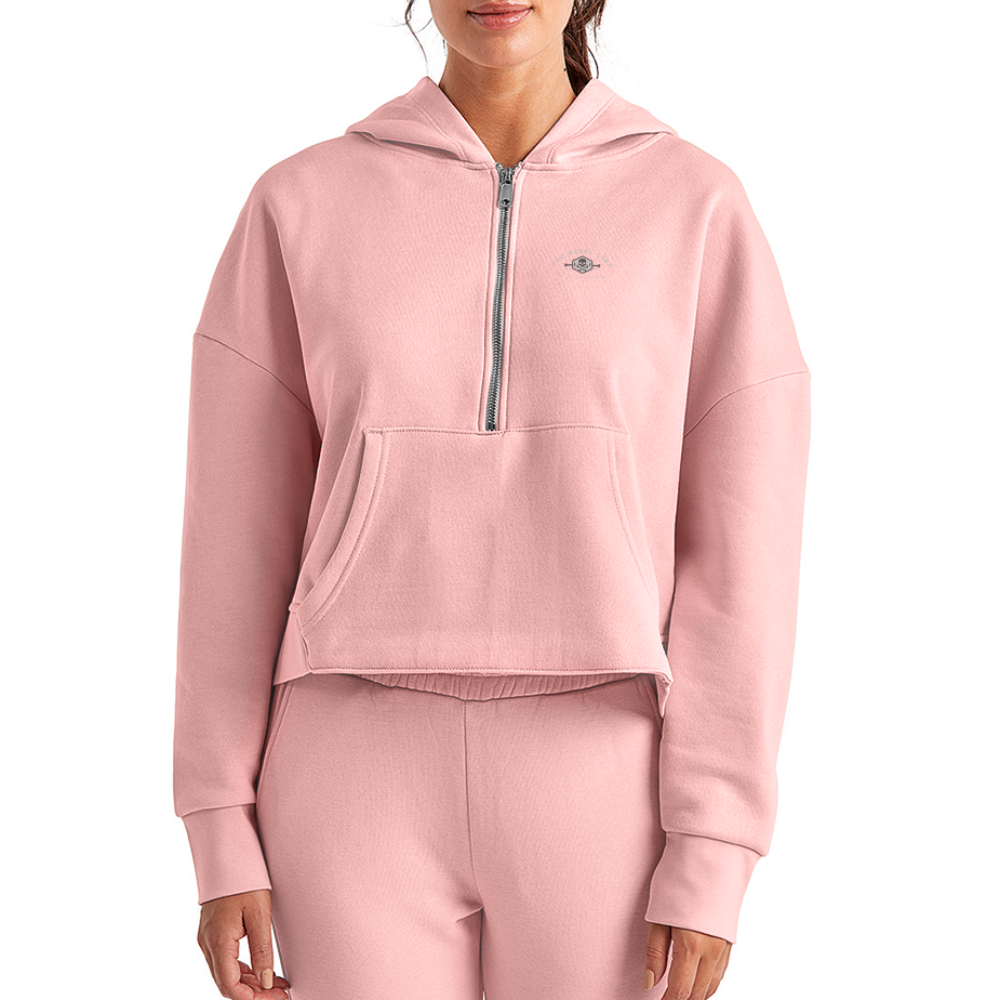 Women's Half Zip Cropped Hoodie - light pink