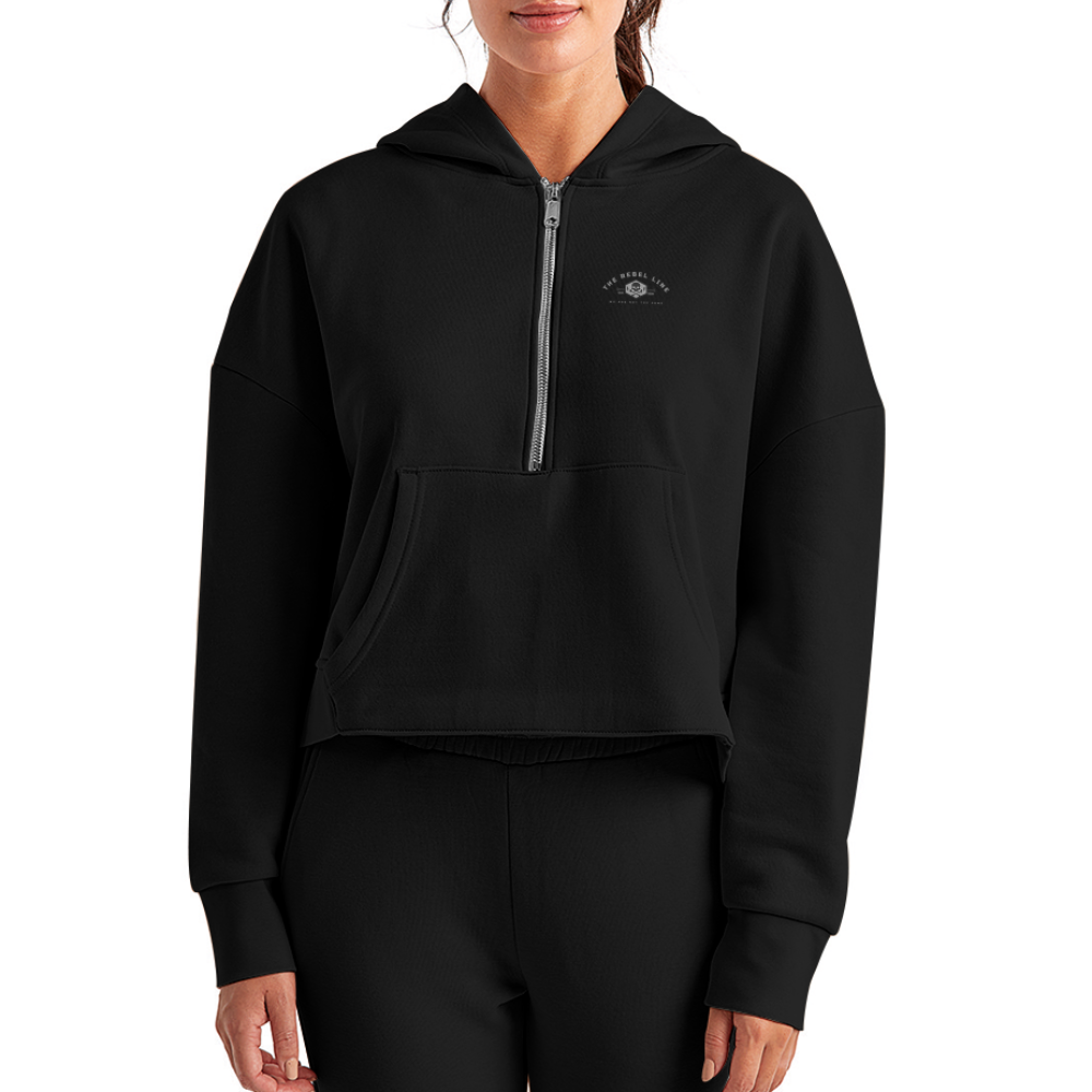 Women's Half Zip Cropped Hoodie - black