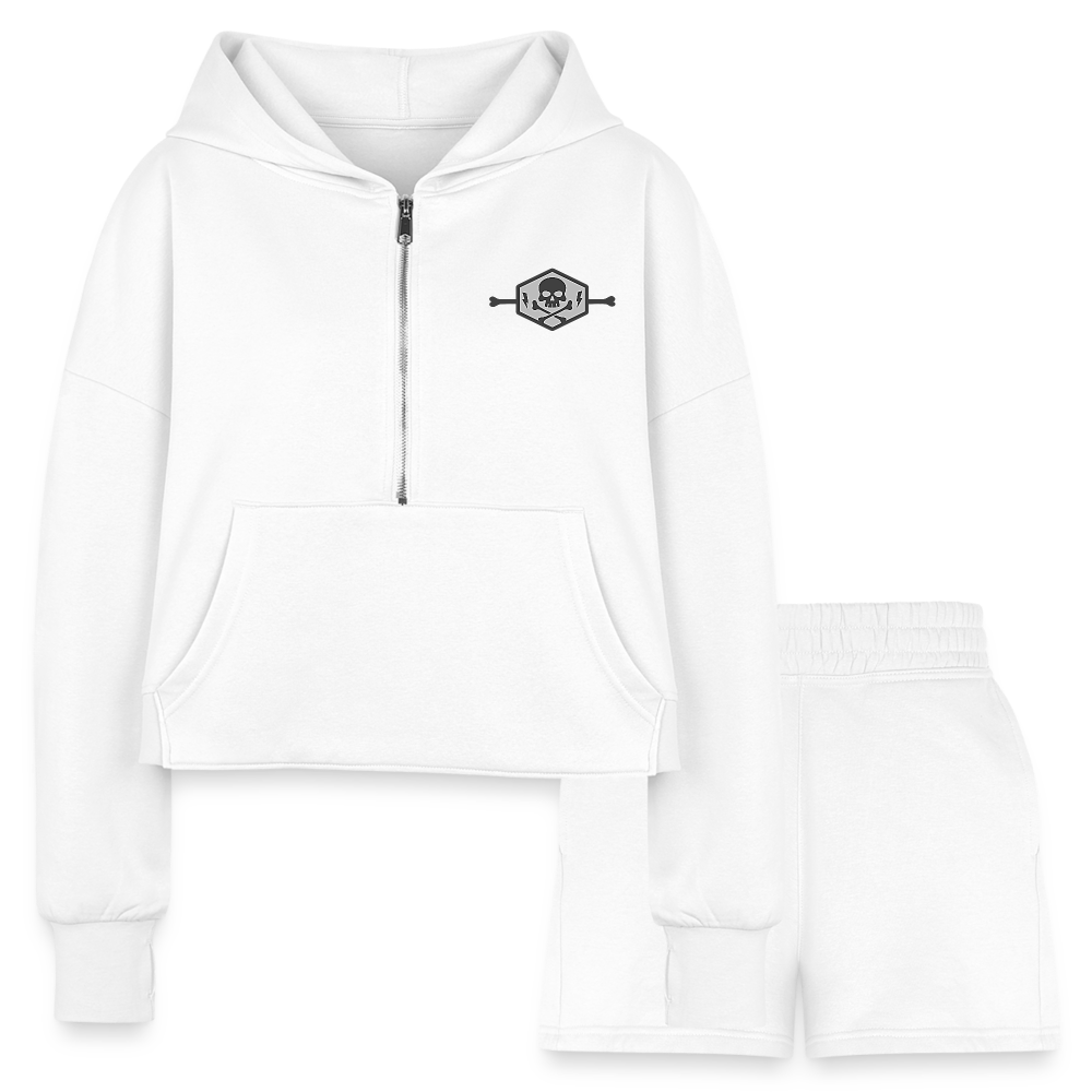 Women’s Cropped Hoodie & Jogger Short Set - white