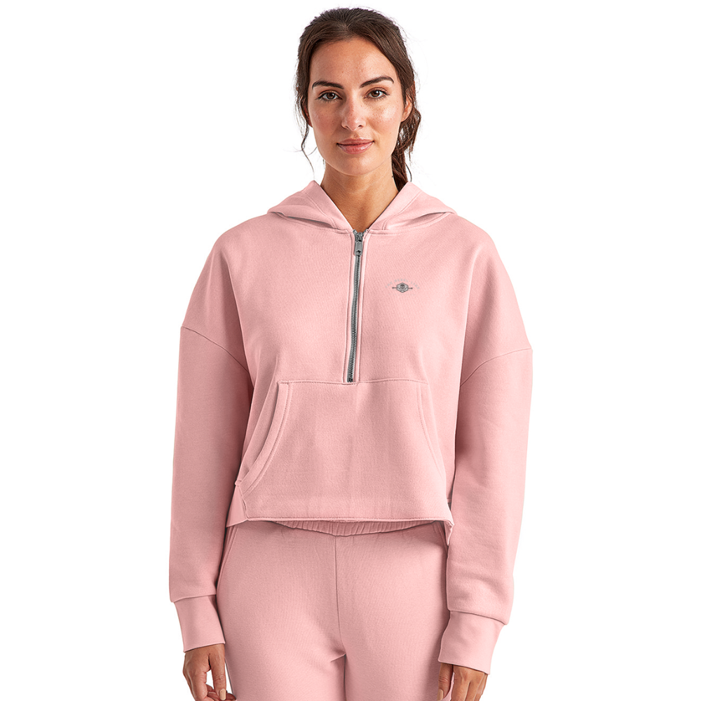 Women's Half Zip Cropped Hoodie - light pink