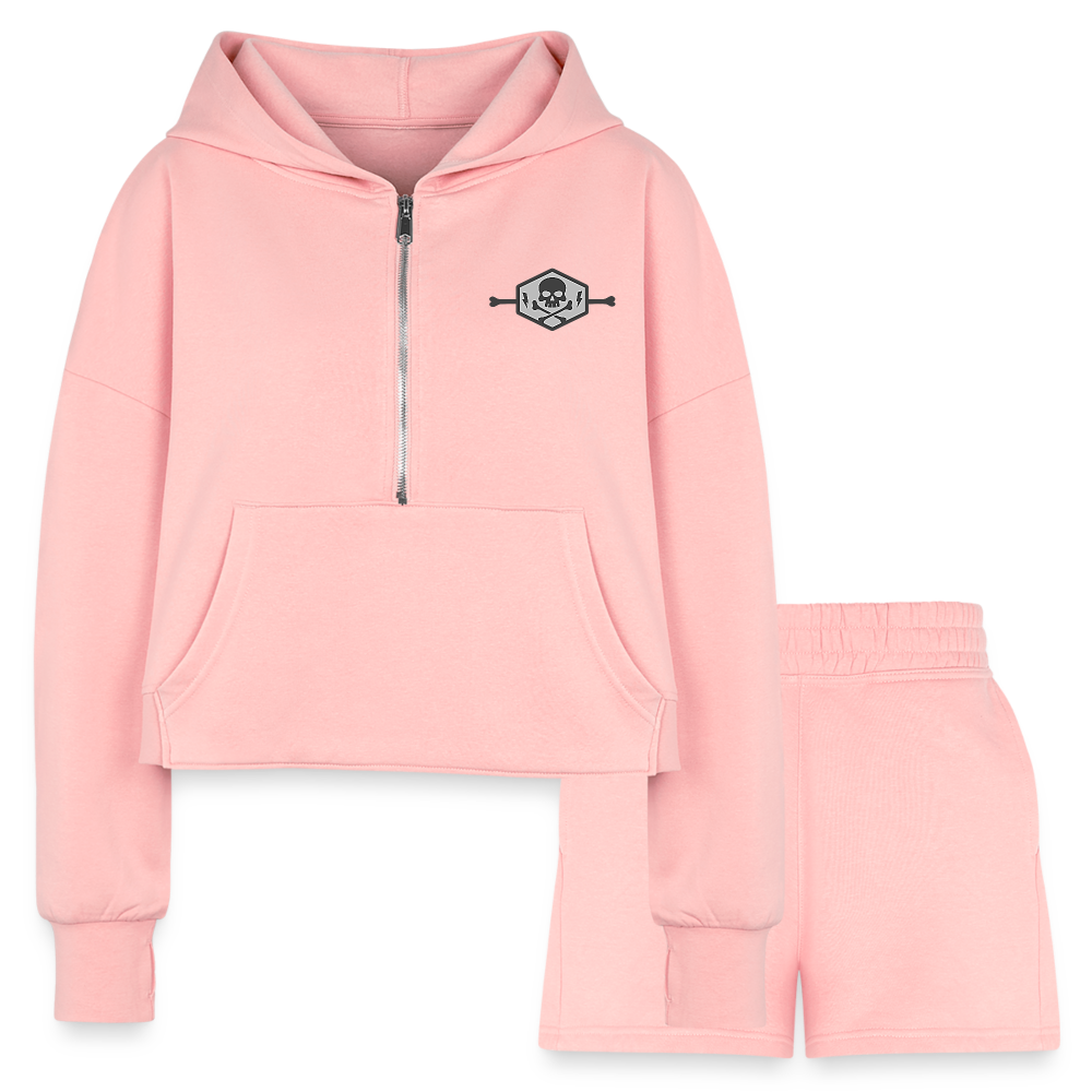 Women’s Cropped Hoodie & Jogger Short Set - light pink