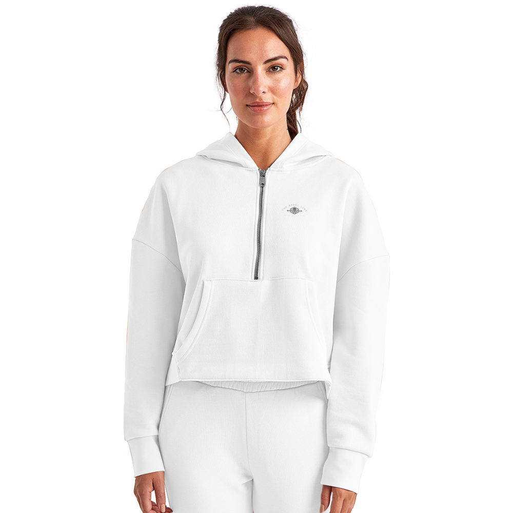 Women's Half Zip Cropped Hoodie - white