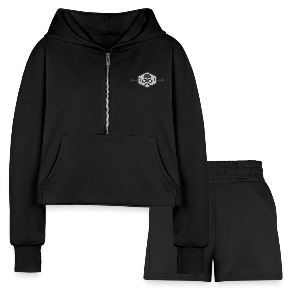 Women’s Cropped Hoodie & Jogger Short Set - black