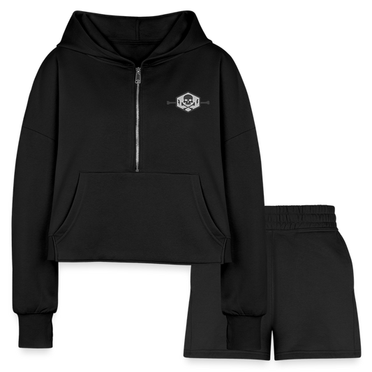 Women’s Cropped Hoodie & Jogger Short Set - black